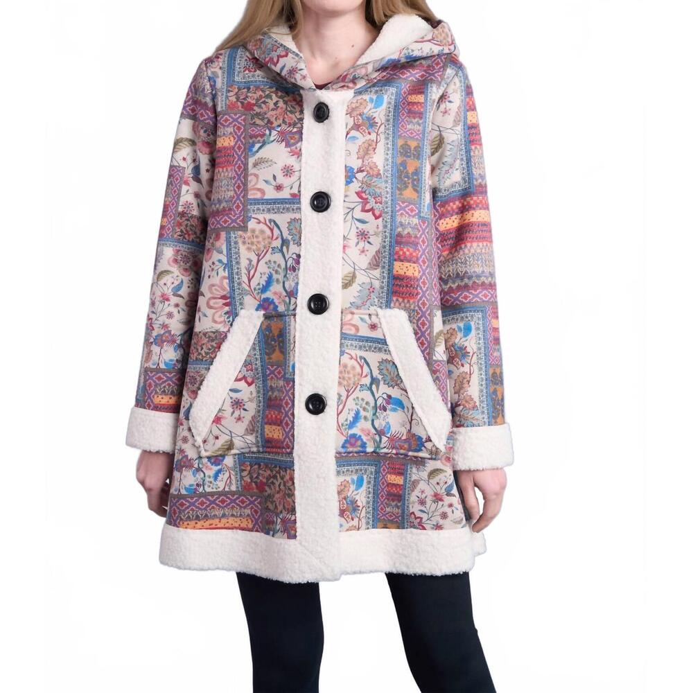 NEW SHANA APPAREL shearling hooded jacket in mixed print